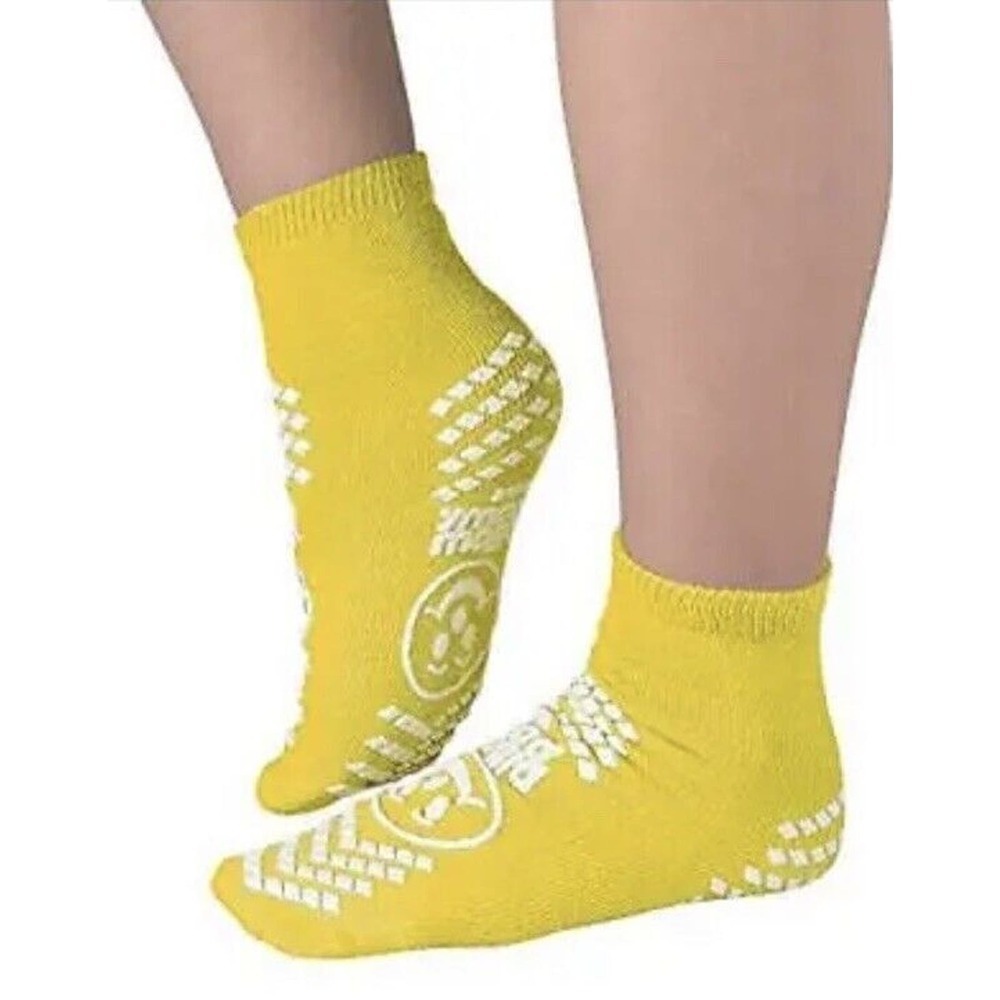 Slip Resistant Double Print XL Adult Size Socks Yellow Color 48 Pair Per Case​​​
